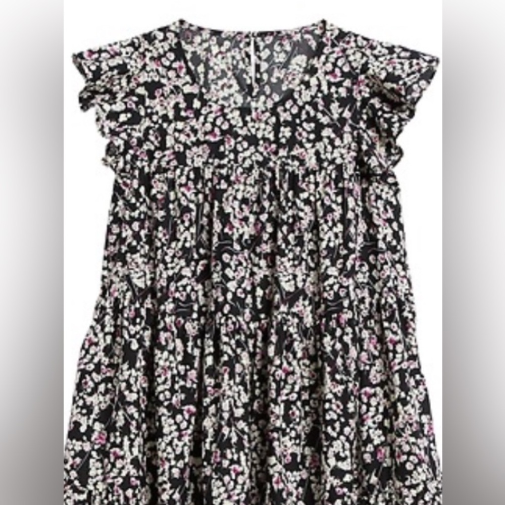 Banana Republic Poplin Cotton Tiered Floral Dress-NWT- Black/Pink- Size SMALL - Picture 2 of 12